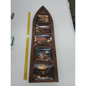 Terry Redlin Woodland Canoe Wood Display & 5 Plates with COAs   39" x 10.75"
